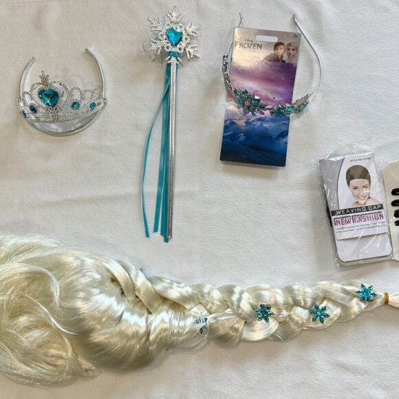 New Elsa (Frozen) Costume Accessories Set - Wig, Light-Up Wand & Crown, Perfect - Picture 2 of 6